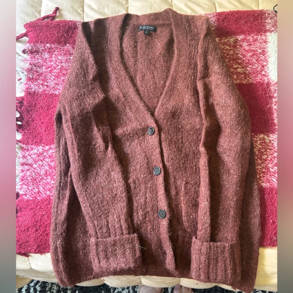 Banana Republic “deep copper” Brown Melli Alpaca Blend Cardigan Sweater - Picture 6 of 8